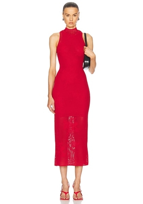 Fleur du mal Lace Pointelle Knit Racer Dress in Ruby Red - Red. Size M (also in L, S).