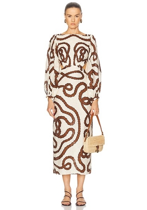 Johanna Ortiz Sailing Robes Ankle Dress in Ecru & Paprika - Beige. Size 2 (also in ).