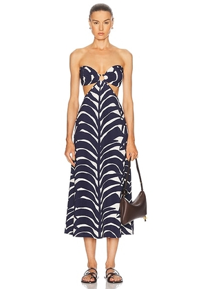 Johanna Ortiz Ocean Layers Ankle Dress in Swim Palm Stripes  Ecru  & Blue - Navy. Size 8 (also in ).