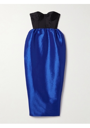 Kika Vargas - Halima Strapless Two-tone Taffeta Midi Dress - Blue - x small,small,medium,large