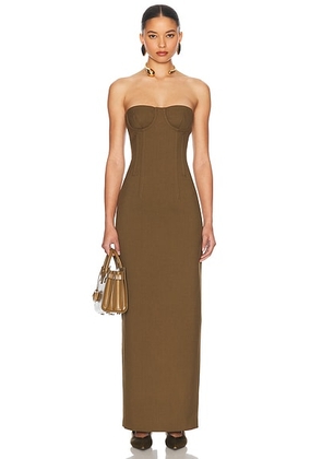 Helsa The Linear Suiting Dress in Dark Olive - Olive. Size L (also in M, S, XL, XS).
