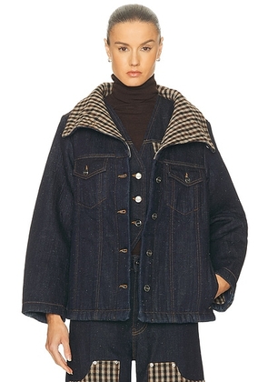 Ganni Neppy Denim Bonded Jacket in Dark Blue Stone - Blue. Size 32 (also in 38, 40).