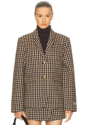 Ganni Check Wool Blazer in Chicory Coffee - Brown. Size 32 (also in 38, 40).