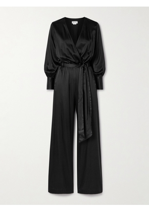 Rivet Utility - The Partier Belted Silk-blend Satin Jumpsuit - Black - x small,small,medium,large,x large