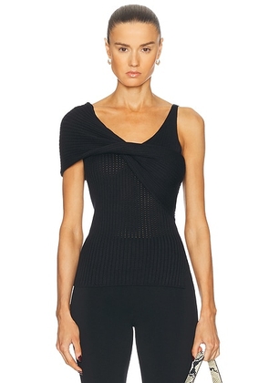 House of Dagmar Draped Knit Top in Black - Black. Size M (also in L, S).