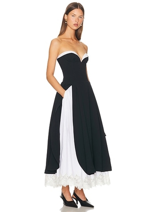 Helsa The Finale Midi Dress With Lace & Poplin in Black - Black. Size S (also in L, XL, XS).