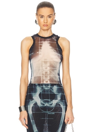 Jean Paul Gaultier Squeletor Bodysuit in Black  Navy  & Light Blue - Black. Size M (also in S, XL).