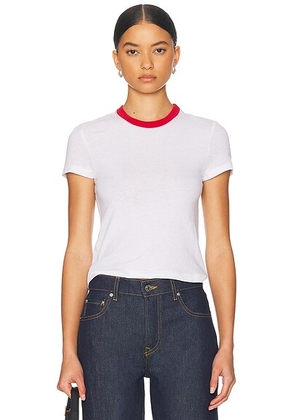 GRLFRND Crew Neck Short Sleeve Baby Tee in White & Vintage Red - White. Size L (also in M, S).