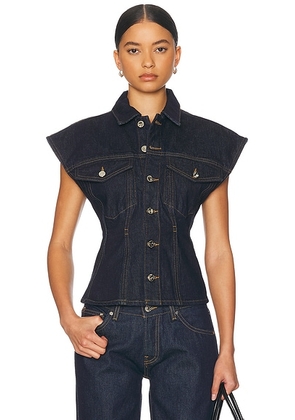 FRAME Nipped Vest in Rinse - Blue. Size XS (also in L, S).