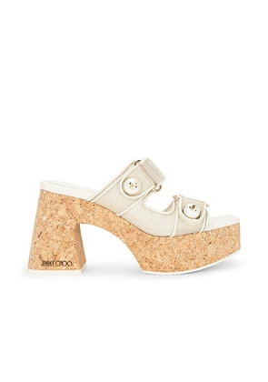 Jimmy Choo Fayence 95 Wedge in Champagne & Latte - Neutral. Size 37.5 (also in 38).