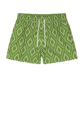 Frescobol Carioca Rio Swim Short Raffia Angra Print in Parakeet Green & Ivory - Green. Size M (also in S).