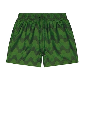 Frescobol Carioca Rio Swim Short Raffia Copa Jacquard Print in Dark Parakeet Green - Green. Size M (also in L, S, XL/1X).