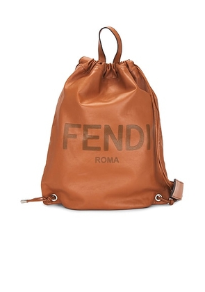 fendi Fendi Logo Embossed Drawstring Backpack in Brown - Brown. Size all.