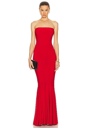 Norma Kamali Strapless Fishtail Gown in Tiger Red - Red. Size L (also in M, S, XL).