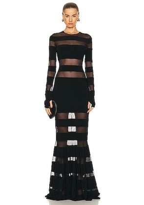 Norma Kamali Spliced Fishtail Gown in Black & Black Mesh - Black. Size M (also in L, S, XS).