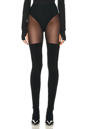 Norma Kamali Thigh High Spliced Legging in Black & Black Mesh - Black. Size L (also in M, S, XL, XS).
