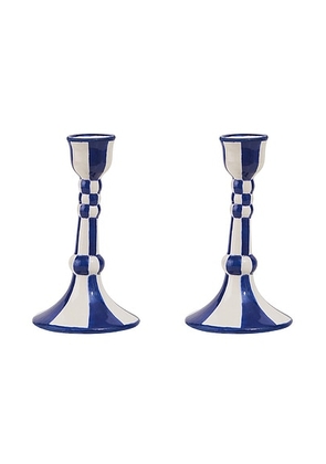 Misette Hand Painted Ceramic Candleholder in Blue - Blue. Size all.