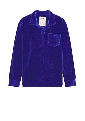 OAS Velour Long Sleeve Polo in Azure - Royal. Size S (also in ).