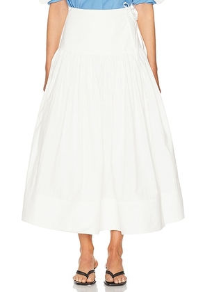 Helsa Midi Wrap Skirt in Tech Poplin in White - White. Size M (also in L, S, XL, XS, XXS).