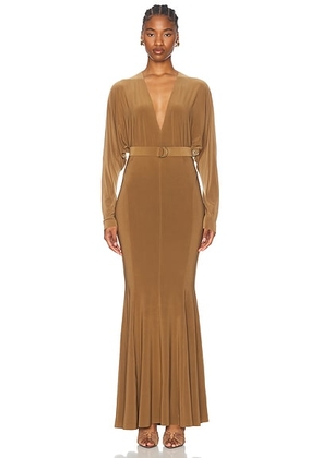 Norma Kamali Dolman V Neck Fishtail Gown in Bronze - Brown. Size S (also in ).