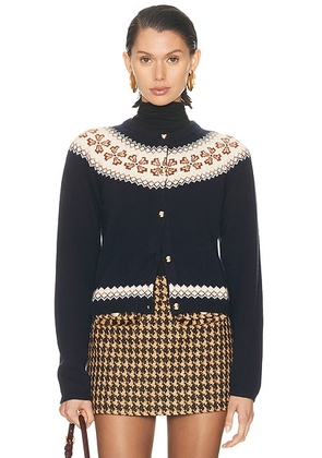 FRAME The Cashmere Fairisle Cardi in Navy - Navy. Size M (also in S).