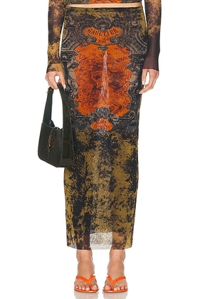 Jean Paul Gaultier Médaillon Long Skirt in Black  Khaki  & Orange - Orange,Army. Size M (also in S, XS).