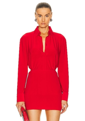 Norma Kamali Collar Stand Shirt in Tiger Red - Red. Size M (also in S, XL, XS).