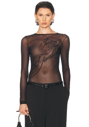 Jean Paul Gaultier Embroidered Long Sleeve Top in Black - Black. Size XS (also in ).