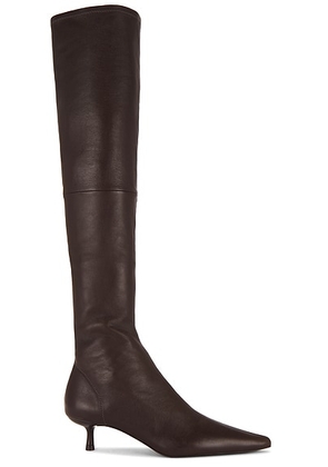 SIMKHAI Joni Stretch Leather Over The Knee Boot in Hickory - Chocolate. Size 37 (also in ).