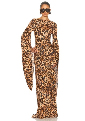 Helsa The Rosalind Dress in Leopard - Brown. Size M (also in S, XS, XXS).