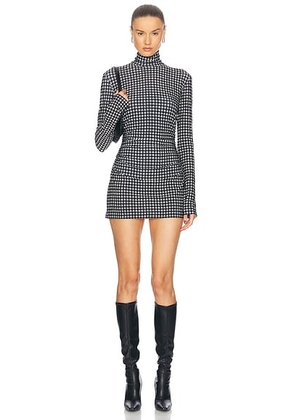 Norma Kamali Long Sleeve Turtleneck Pickleball Dress in Large Houndstooth - Black. Size L (also in M, S, XL, XS).