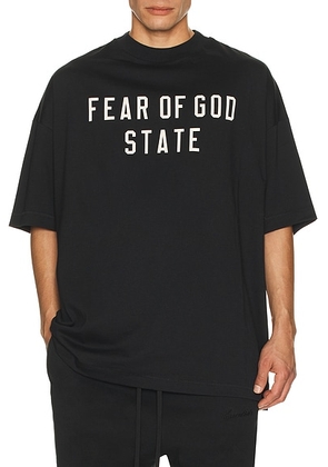Fear of God ESSENTIALS 90S Fit T-Shirt in Jet Black - Black. Size M (also in L, S, XL/1X).