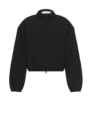 Fear of God ESSENTIALS Bonded Canvas Zip-Up Jacket in Jet Black - Black. Size L (also in ).