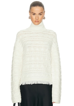 Guest In Residence Cropped Cable Turtleneck Sweater in Cream - Cream. Size M (also in L, S, XL, XS).