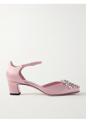 Jimmy Choo - Verity 45 Crystal-embellished Satin Mary Jane Pumps - Pink - IT36,IT36.5,IT37,IT37.5,IT38,IT38.5,IT39,IT39.5,IT40,IT40.5,IT41,IT42