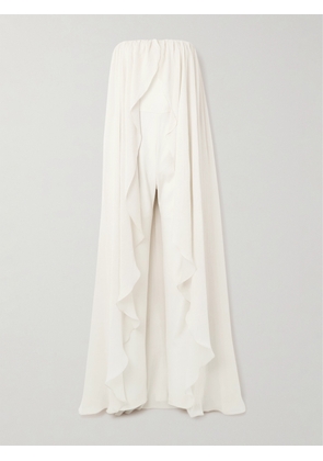Abadia - Liya Strapless Cape-effect Chiffon-trimmed Poplin Jumpsuit - Cream - US2,US4,US6,US8,US10