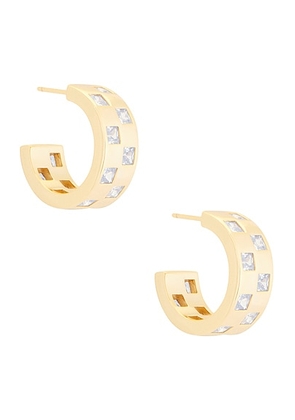 MEGA Checkered Wide Earring in 14k Yellow Gold Plated - Metallic Gold. Size all.