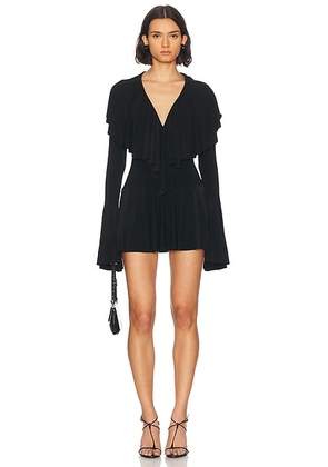Norma Kamali Long Sleeve Deep V Ruffle Mini Dress in Black - Black. Size M (also in S).