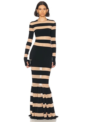 Norma Kamali Spliced Dress Fishtail Gown in Black & Nude Mesh - Black. Size L (also in M).