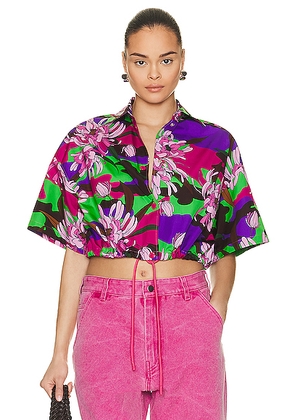 Moncler Floral Cropped Short Sleeve Shirt in Pink - Pink. Size 40 (also in 38).