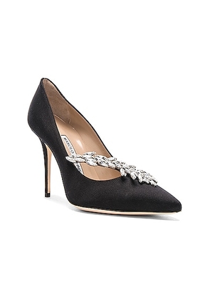 Manolo Blahnik Satin Nadira Heels in Black - Black. Size 34.5 (also in 35, 35.5, 36, 37, 38, 40.5, 41).