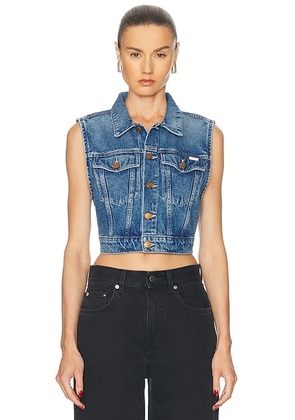 MOTHER The Chiclet Vest in Dine N' Dash - Blue. Size L (also in S).