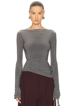 Grace Ling Claw Draped Long Sleeve Top in Grey - Grey. Size S (also in M).
