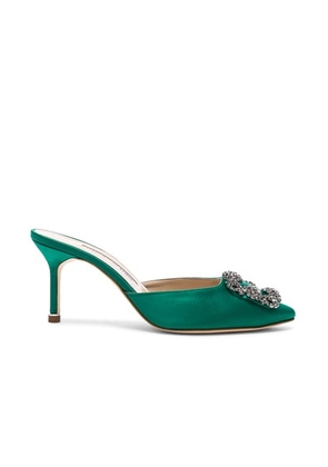 Manolo Blahnik Satin Hangisi 70 Mules in Green Satin - Green. Size 34 (also in 34.5, 35, 35.5, 36, 36.5, 37.5, 38, 39, 39.5).