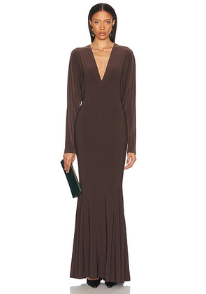 Norma Kamali for FWRD Dolman V Neck Fishtail Gown in Chocolate - Chocolate. Size S (also in XS).