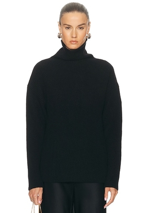 Lapointe Airy Cashmere Silk Ribbed Turtleneck Sweater in Black - Black. Size M (also in S).