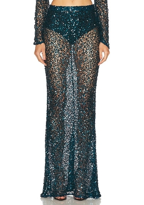 Lapointe Net Paillette Maxi Skirt in Oz - Teal. Size M (also in L, S, XS).