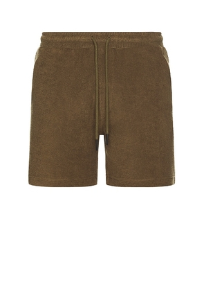 OAS Pine Terry Shorts in Green - Olive. Size M (also in S, XL/1X).