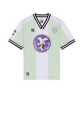 OFF-WHITE Cap 23 Soccer Short Sleeve Tee in Lime Cream & Black - White, Mint. Size L (also in M, XL/1X).