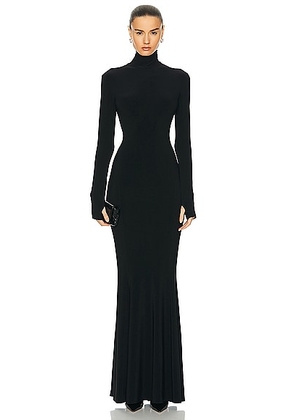 Norma Kamali Long Sleeve Turtle Fishtail Gown in Black - Black. Size XS (also in L, S, XL).